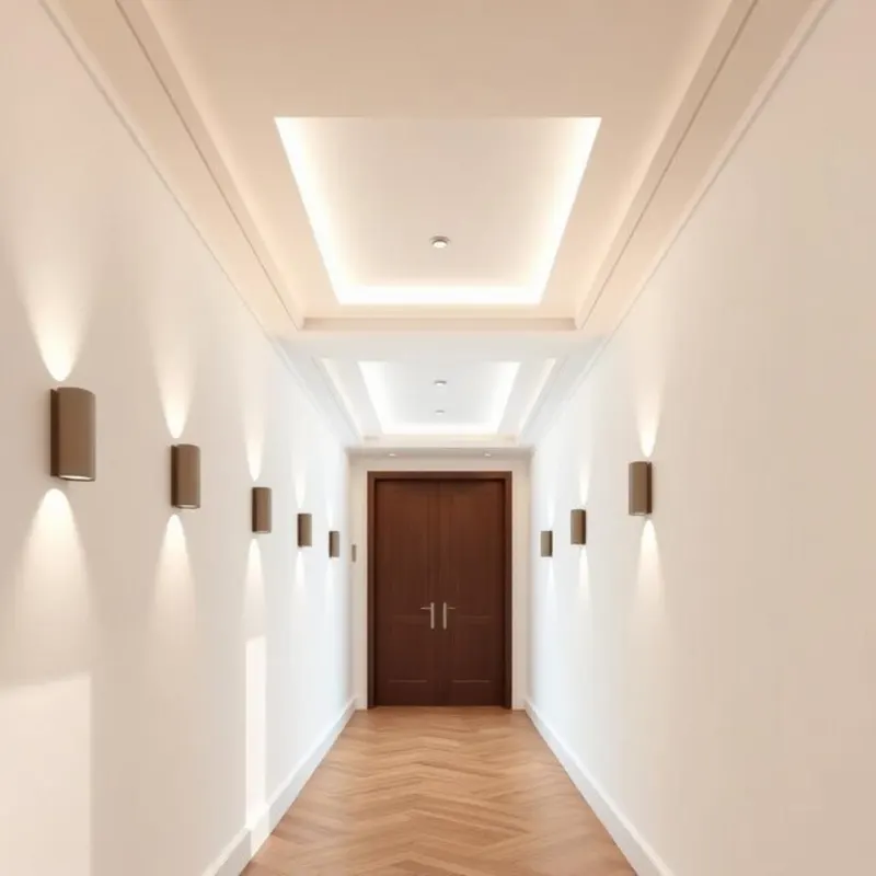 Applique a doppia emissione lungo un corridoio moderno - Lampadari Moderni