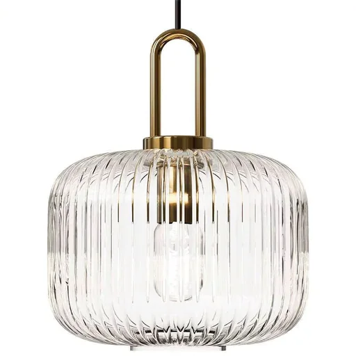 Lampada a sospensione in vetro rigato con ottone — Lampadari Moderni